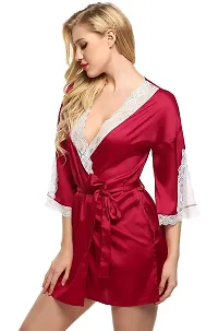 PYXIDIS Satin and Lace Nightwear Robe for Women and Girls Maroon-thumb3