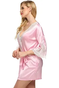 PYXIDIS Satin and Lace Nightwear Robe for Women and Girls Light Pink-thumb2