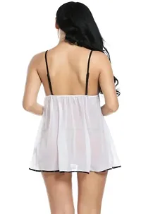 PYXIDIS Women Net and Lace Babydoll Nighty Dress Nightwear White-thumb1