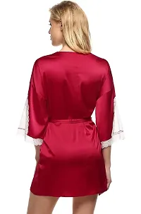 PYXIDIS Satin and Lace Nightwear Robe for Women and Girls Maroon-thumb1