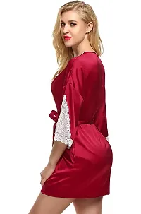 PYXIDIS Satin and Lace Nightwear Robe for Women and Girls Maroon-thumb2