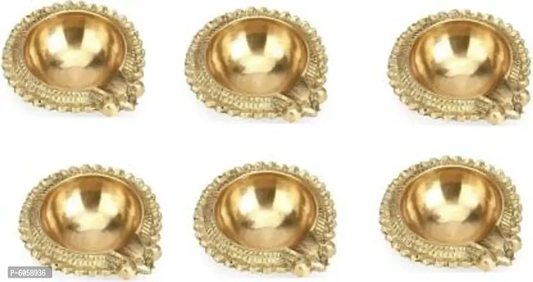 Brass Diwali Kuber Deepak On StandDiyas Table Diya Set Brass (Pack of 6) Table Diya Set  (Height: 1.5 inch)-thumb0
