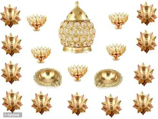 Diwali Dhamaka 19 Brass Diya Combo Brass (Pack of 19) Table Diya Set