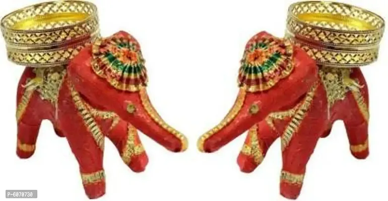 Handicraft Hathi/Elephant Tea-Light Holder Cotton Cotton 2 - Cup Tealight Holder Set  (Multicolor, Pack of 2)-thumb0