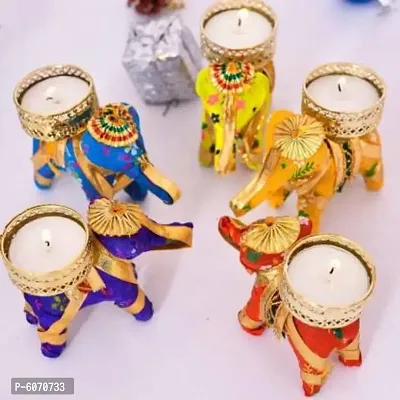 Handicraft Hathi/Elephant Tea-Light Holder Cotton Tealight Holder Set  (Multicolor, Pack of 5)