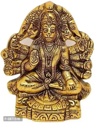 Panchmukhi Hanuman ji Murti / Bajrangbali Murti Gift Article Decorative Showpiece - 13 cm  (Metal, Gold)-thumb0