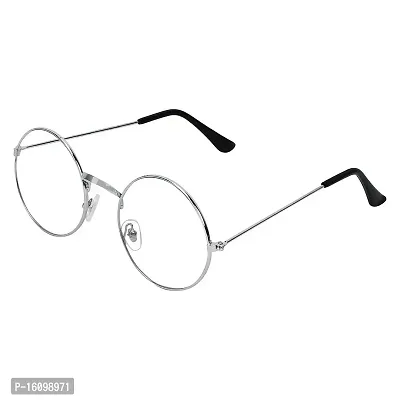 Alvia Unisex Adult Round Sunglasses Black Frame, Transparent Lens Eyewear Frame Vol-19 (Silver-Clear)