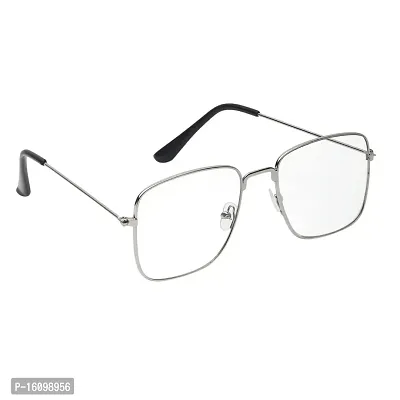 Alvia Retro Square Spectacle Frame For Men And Women Vol-22 (Silver-Clear)