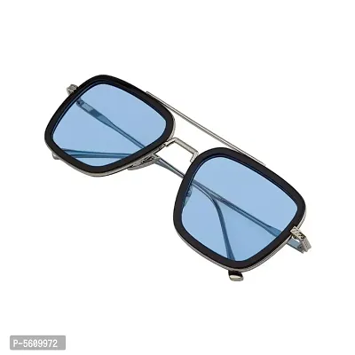 Stylish Silver & Blue Rectangle Unisex Sunglasses