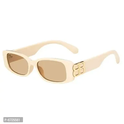 Beige Rectangle Polycarbonate Women Sunglasses