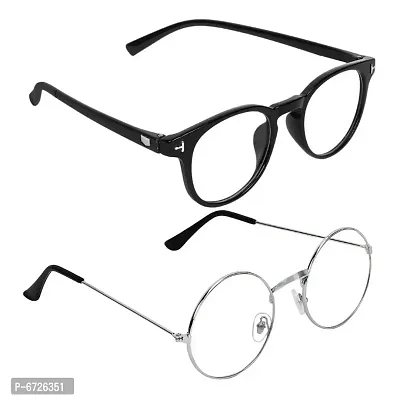 Black and Silver Clear Round  Polycarbonate and Metal Unisex Sunglasses