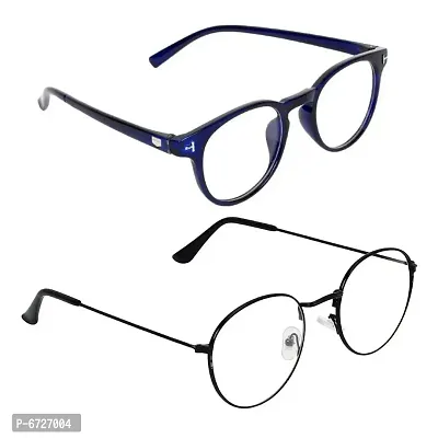 Trendy Blue  Clear Polycarbonate Round Unisex Sunglasses