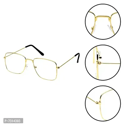 Trendy Golden  Clear Metal Square Unisex Sunglasses 219