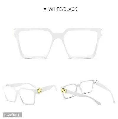 Fancy White  Clear Polycarbonate Square Unisex Sunglasses 228