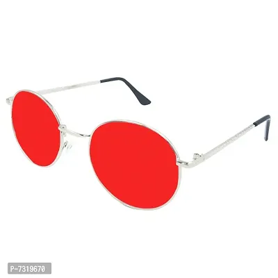New Stylish Silver  Red Metal Round Unisex Sunglasses 238