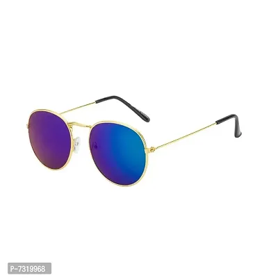 Trendy Golden  Mirrored Metal Round Unisex Sunglasses
