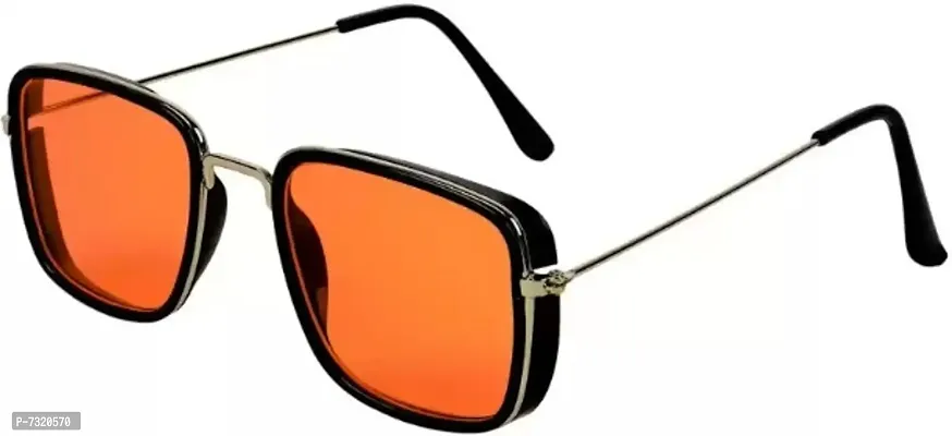 Fashionable Silver  Orange Metal Square Unisex Sunglasses 254