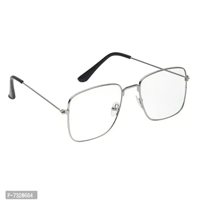 Casual Silver  Clear Metal Square Unisex Sunglasses 156