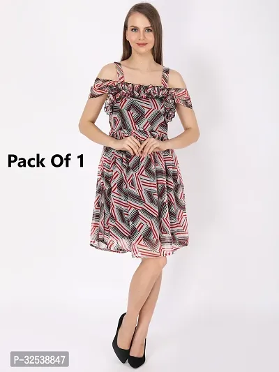 Stylish Multicoloured Georgette Geometric Print Fit And Flare Dress For Women-thumb0