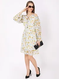 Stylish White Chiffon Printed Fit And Flare Dress For Women-thumb3