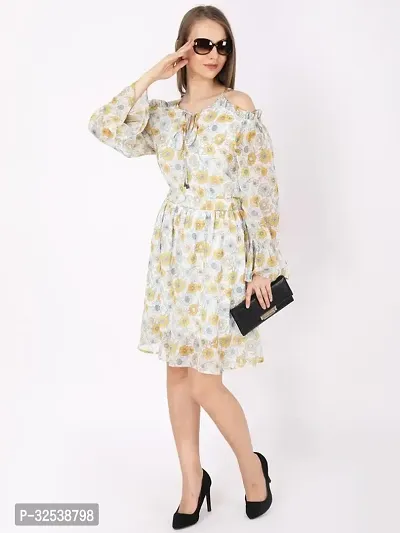 Stylish White Chiffon Printed Fit And Flare Dress For Women-thumb4