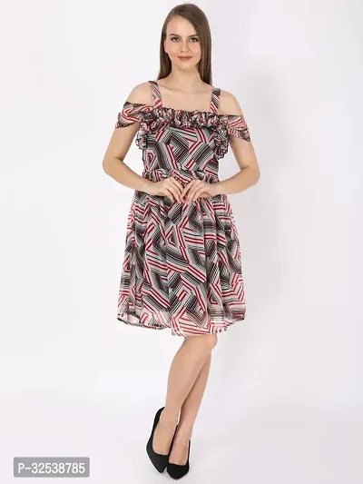 Stylish Multicoloured Chiffon Printed Fit And Flare Dress For Women-thumb0