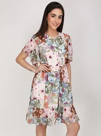 Stylish Multicoloured Georgette Geometric Print Fit And Flare Dress For Women-thumb3