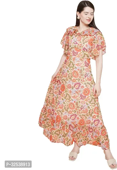 Stylish Multicoloured Georgette Printed Fit And Flare Dress For Women-thumb0