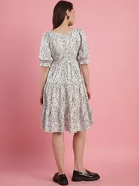 Stylish White Polyester Printed Fit And Flare Dress For Women-thumb2