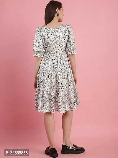 Stylish White Polyester Printed Fit And Flare Dress For Women-thumb3