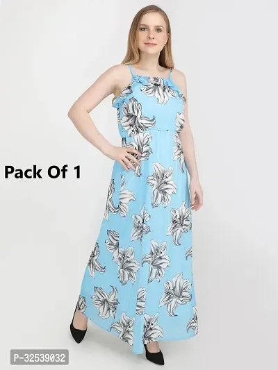 Stylish Blue Georgette Printed Fit And Flare Dress For Women-thumb3