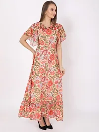 Stylish Multicoloured Georgette Printed Fit And Flare Dress For Women-thumb3