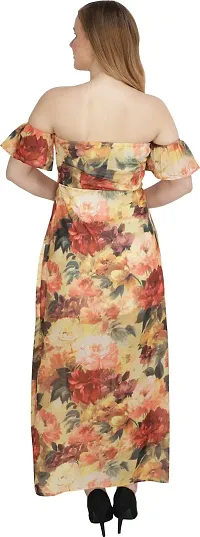 Stylish Yellow Georgette Printed Fit And Flare Dress For Women-thumb1