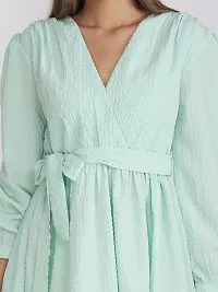 Stylish Green Polyester Solid Fit And Flare Dress For Women-thumb3