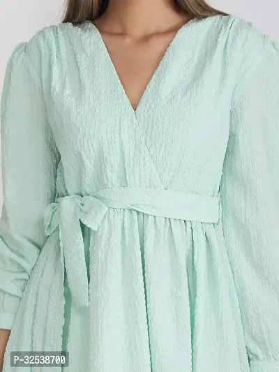 Stylish Green Polyester Solid Fit And Flare Dress For Women-thumb4