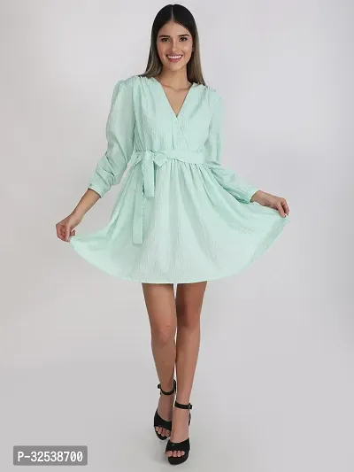 Stylish Green Polyester Solid Fit And Flare Dress For Women-thumb0