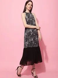 Stylish Black Georgette Self Pattern Fit And Flare Dress For Women-thumb3