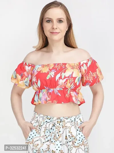 Elegant Red Polyester Printed Top For Women-thumb2