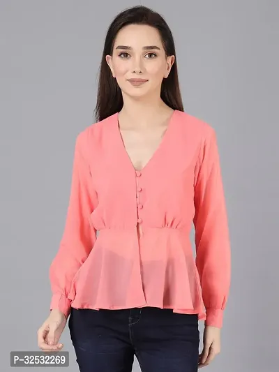 Elegant Pink Georgette Solid Top For Women