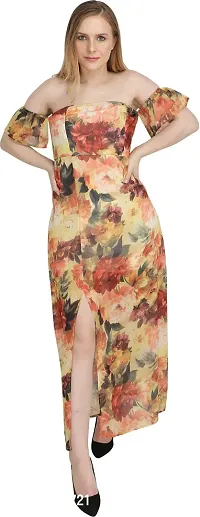 Stylish Yellow Georgette Printed Fit And Flare Dress For Women-thumb0