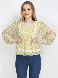 Elegant Yellow Polyester Printed Top For Women-thumb1