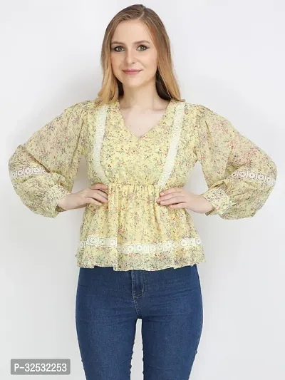 Elegant Yellow Polyester Printed Top For Women-thumb2