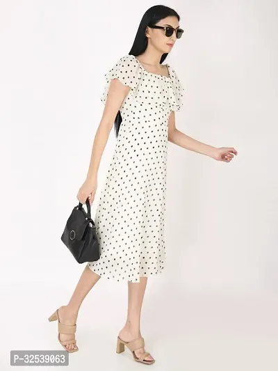 Stylish White Georgette Printed Fit And Flare Dress For Women-thumb2