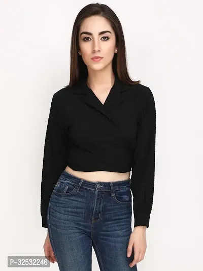 Elegant Black Polyester Solid Top For Women-thumb0