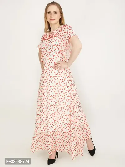 Stylish Red Polyester Printed Fit And Flare Dress For Women-thumb2