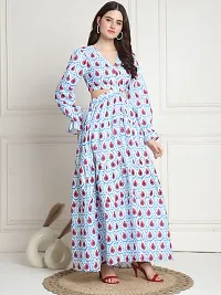 Stylish Blue Polyester Printed Fit And Flare Dress For Women-thumb3