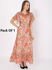 Stylish Multicoloured Georgette Printed Fit And Flare Dress For Women-thumb2