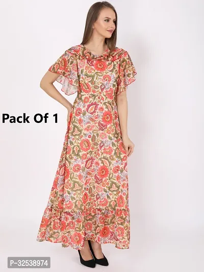 Stylish Multicoloured Georgette Printed Fit And Flare Dress For Women-thumb3