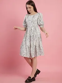 Stylish White Polyester Printed Fit And Flare Dress For Women-thumb3