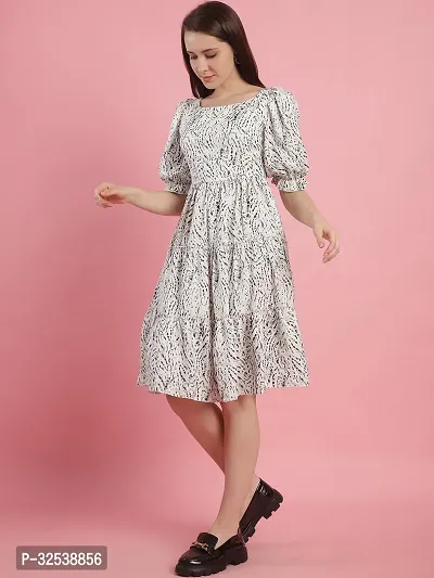 Stylish White Polyester Printed Fit And Flare Dress For Women-thumb4